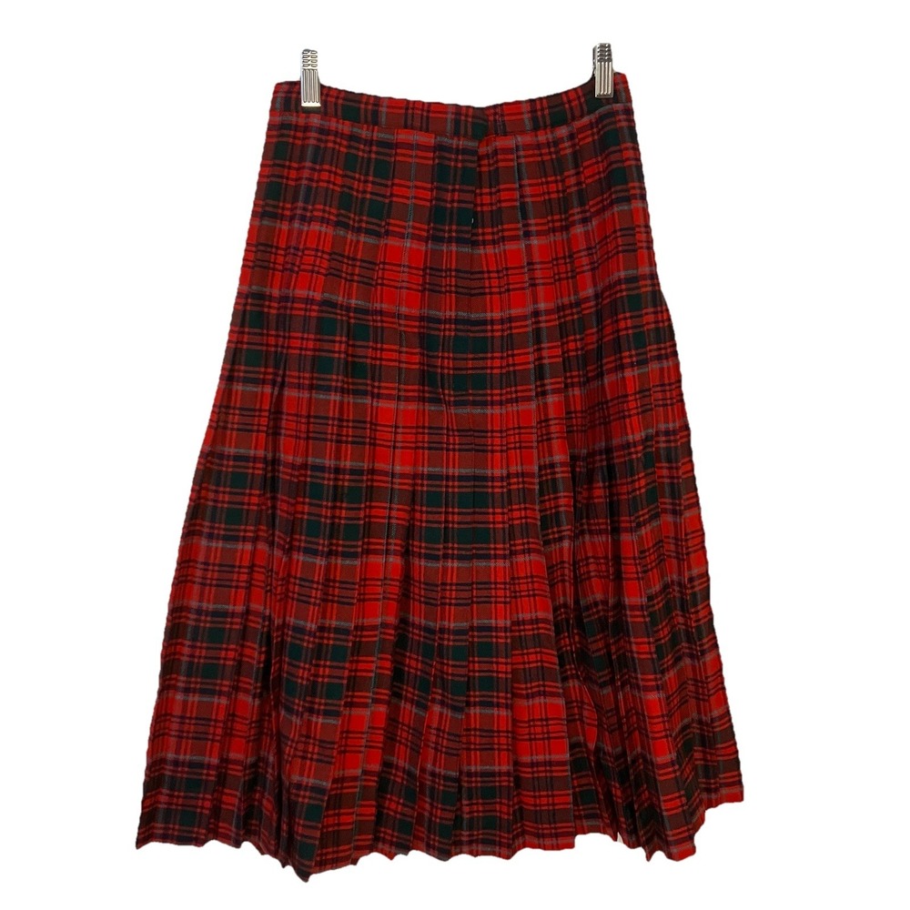Vintage Handmade Wool Kilt Skirt Red Black Plaid Pleated Old Money‎ Heritage